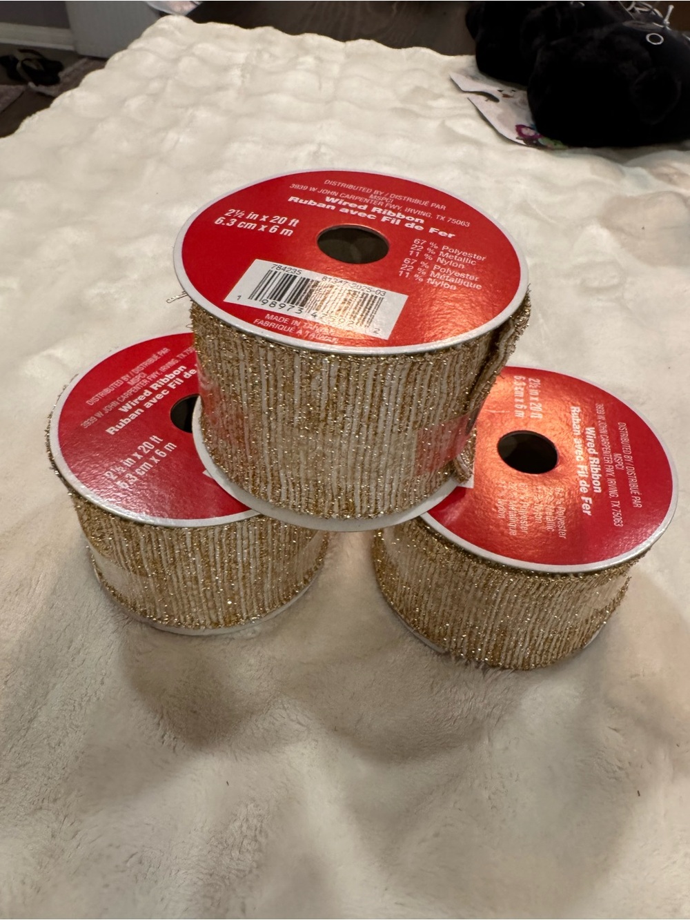 NEW 3 Rolls of Gold Wired Ribbon - Picture 2 of 4